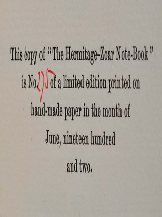 THE HERMITAGE - ZOAR NOTEBOOK AND JOURNAL OF TRAVEL.