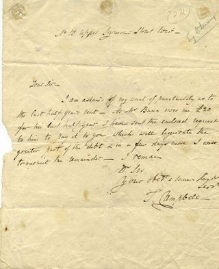 Item #001642 Note handwritten and signed by Thomas Campbell (1777-1844). Thomas Campbell