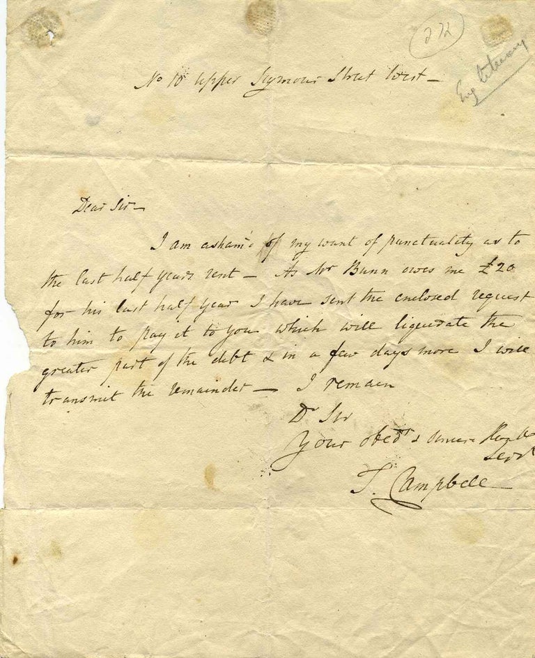 Item #001642 Note handwritten and signed by Thomas Campbell (1777-1844). Thomas Campbell.