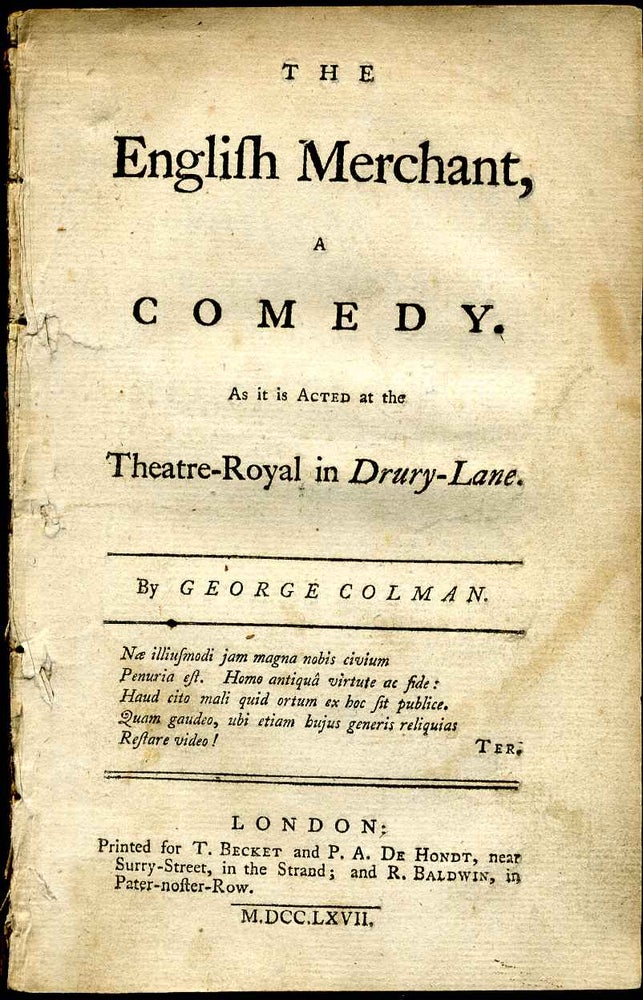 Item #002178 THE ENGLISH MERCHANT, A COMEDY. As it is Acted at the Theatre-Royal in Drury-Lane. George Colman.