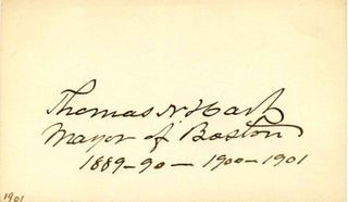 Item #002588 Small card signed by Thomas N. Hart. Thomas N. Hart