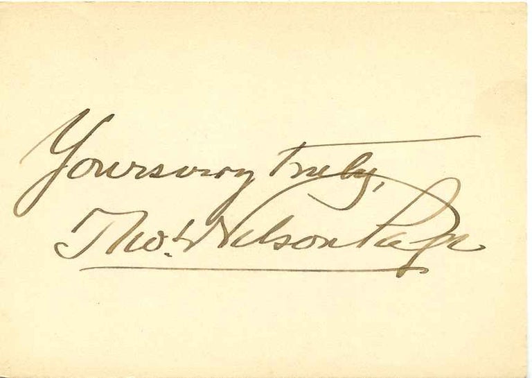 Item #002781 Card Signed by Thomas Nelson Page. Thomas N. Page.