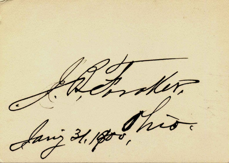 Item #003653 Small card signed by Joseph Benson Foraker (1846-1917). Joseph Benson Foraker.