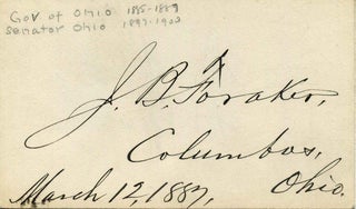 Item #003776 Small card signed by Joseph Benson Foraker (1846-1917). Joseph Benson Foraker