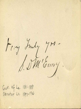Item #003778 Small card signed by Samuel Douglas McEnery (1837-1910). Samuel Douglas McEnery
