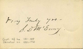 Item #003778 Small card signed by Samuel Douglas McEnery (1837-1910). Samuel Douglas McEnery