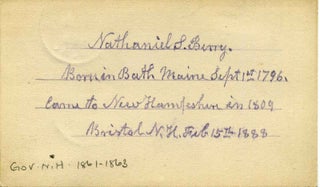 Item #003783 Small card signed and note handwritten by Nathaniel Springer Berry (1796-1894)....