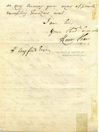 Letter handwritten and signed by Henry Shaw (1800-1873).