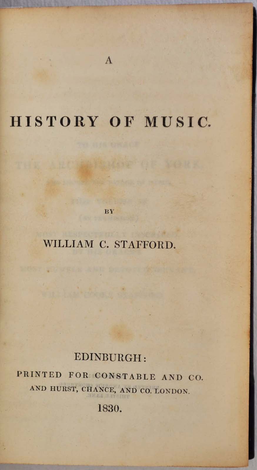 A HISTORY OF MUSIC | William C. Stafford | First Edition