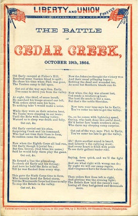 Item #005094 Broadside: THE BATTLE OF CEDAR CREEK, October 19th, 1864. J. Magee