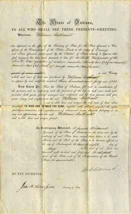 Item #005317 Partly printed document signed by James Whitcomb (1795-1852). James Whitcomb