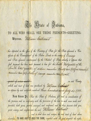 Partly printed document signed by James Whitcomb (1795-1852).