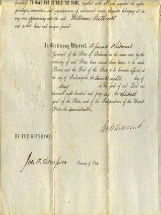 Partly printed document signed by James Whitcomb (1795-1852).