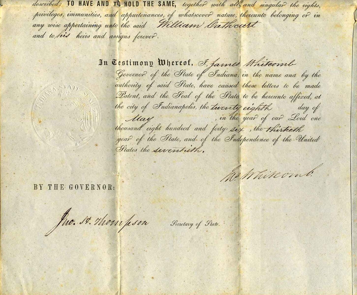 James Whitcomb Riley Signed Partly printed document signed by James Whitcomb 1795-1852 | James ...