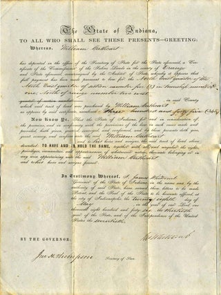Item #005319 Partly printed document signed by James Whitcomb (1795-1852). James Whitcomb