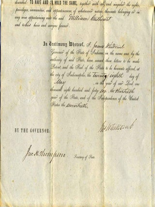 Partly printed document signed by James Whitcomb (1795-1852).