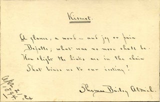 Item #005475 Poem handwritten and signed by Thomas Bailey Aldrich (1836-1907). Thomas Bailey Aldrich
