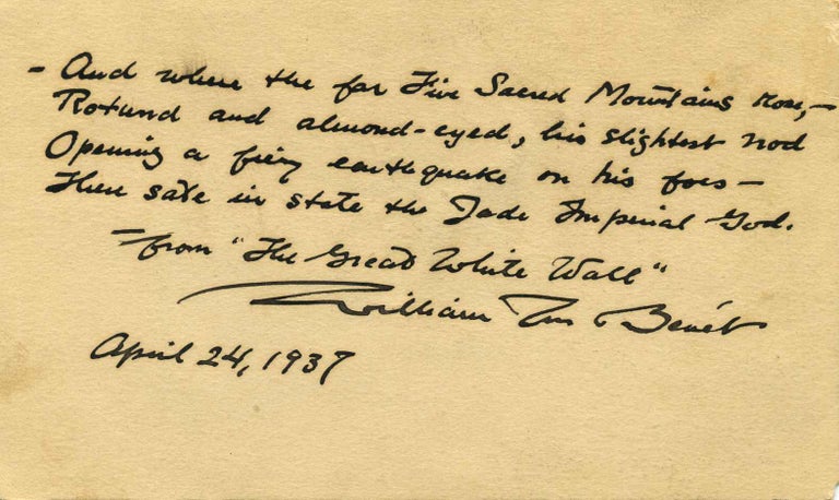 Item #005476 Poem handwritten and signed by William Rose Benet (1886-1950). William Rose Benet.