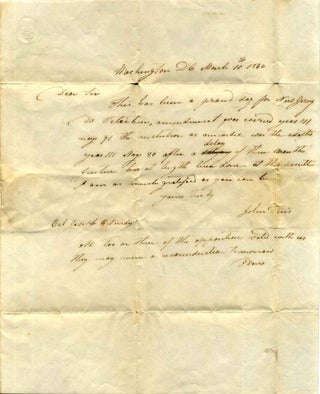 Item #005479 Letter handwritten and signed by John Davis (1788-1878). John Davis