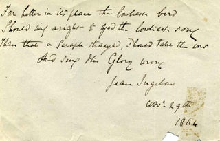 Item #005484 Quote handwritten and signed by Jean Ingelow (1820 - 1897). Jean Ingelow