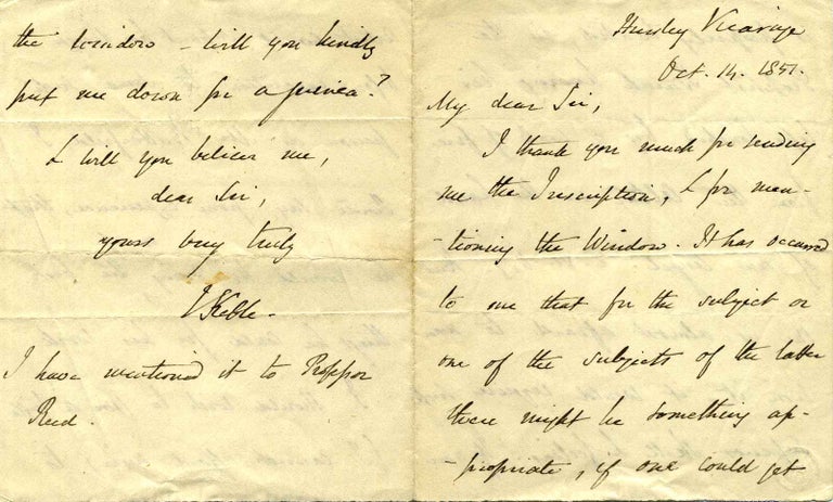 Item #005488 Autograph Letter Signed. John Keble, 1792 - 1866.