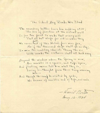 Item #005543 Poem Handwritten and Signed by David Morton. David Morton, 1886 - 1957