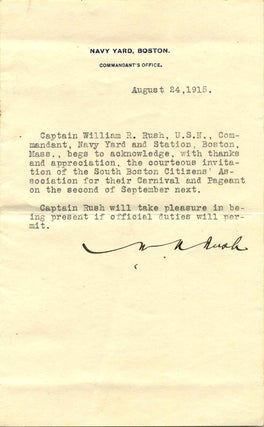 Item #005602 Typed letter signed by William R. Rush (1857-1940). William R. Rush