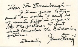 Item #005603 Note handwritten and signed by James Jimmy Stewart (1908-1997). James Stewart, Jimmy