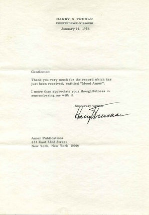Item #005605 Typed Letter Signed by Harry S. Truman (1884-1972). Harry S. Truman