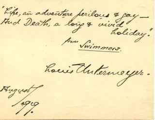 Item #005606 Autograph Partial Poem Handwritten and Signed by Louis Untermeyer (1885-1977). Louis...