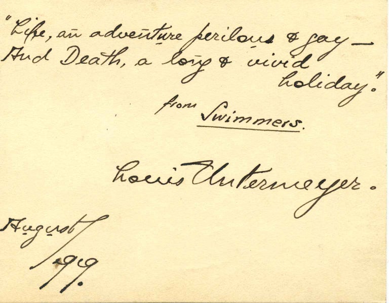 Item #005606 Autograph Partial Poem Handwritten and Signed by Louis Untermeyer (1885-1977). Louis Untermeyer.