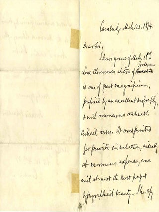 Item #005613 Autograph Letter Handwritten and Signed by Francis Wharton (1820-1889). Francis Wharton