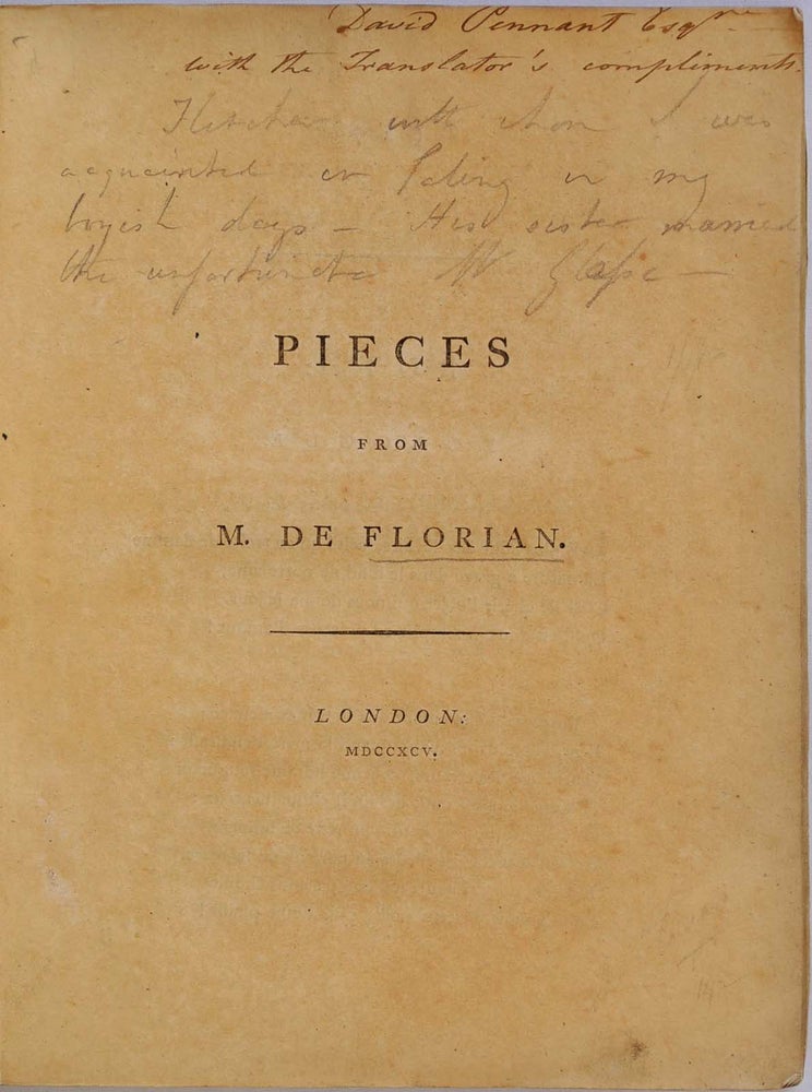 Item #005675 PIECES FROM M. DE FLORIAN. Jean Pierre Claris de Florian.
