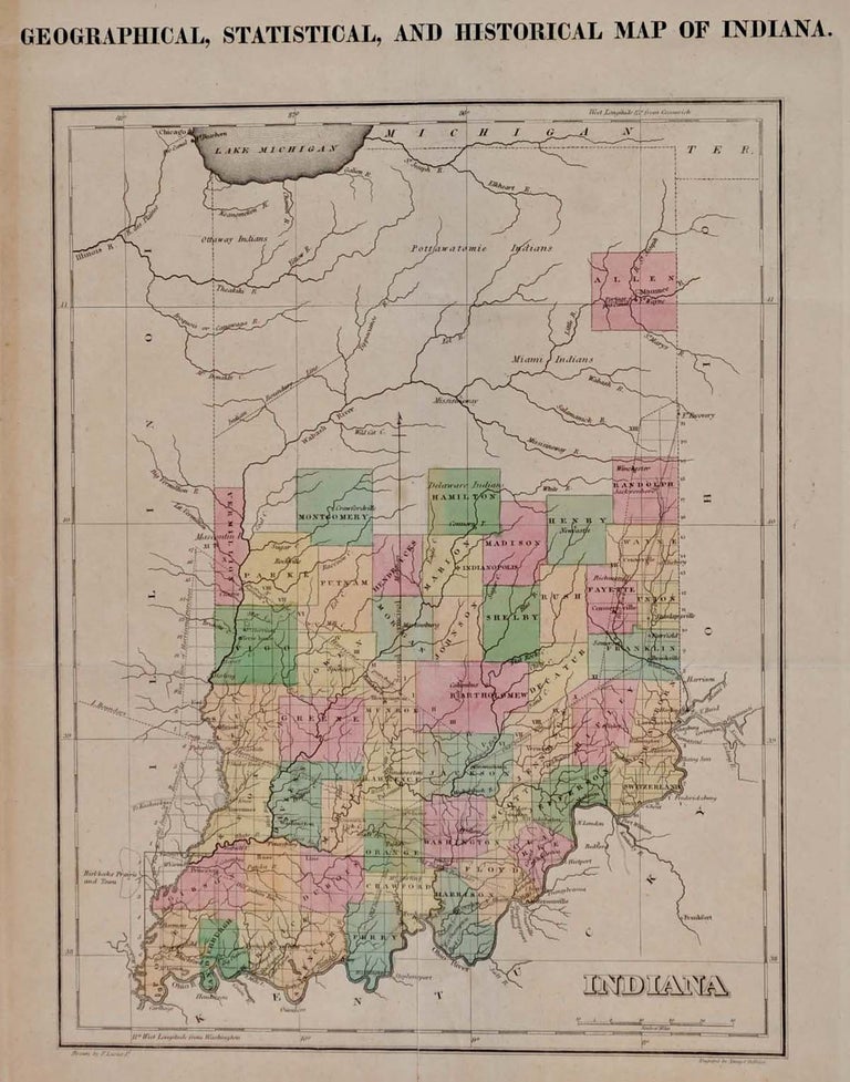 Item #005755 GEOGRAPHICAL, STATISTICAL, AND HISTORICAL MAP OF INDIANA. Henry Charles Carey, Isaac Lea.