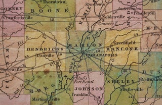 THE TRAVELLERS POCKET MAP OF INDIANA WITH ITS ROADS & DISTANCES.