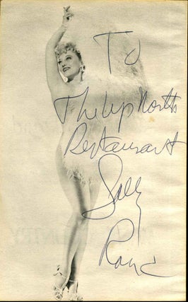 Item #006145 Illustrated card signed by Sally Rand (1904-1979). Sally Rand