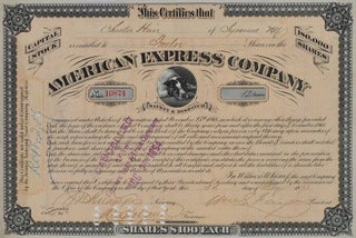Item #006399 STOCK CERTIFICATE signed by William George Fargo (1818-1881). William George Fargo