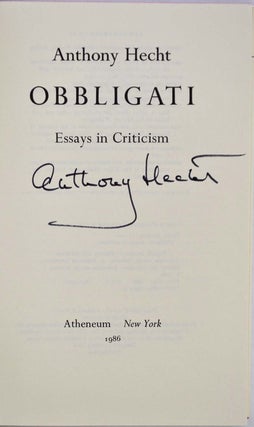 OBBLIGATI. Essays in Criticism. Signed by author