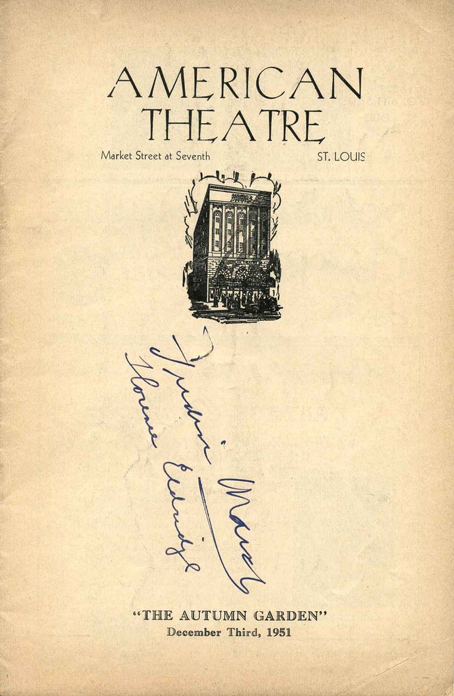 Item #007547 Signed Erlanger Theatre Stagebill (Program); The Autumn Garden. Fredric March, Florence Eldridge.
