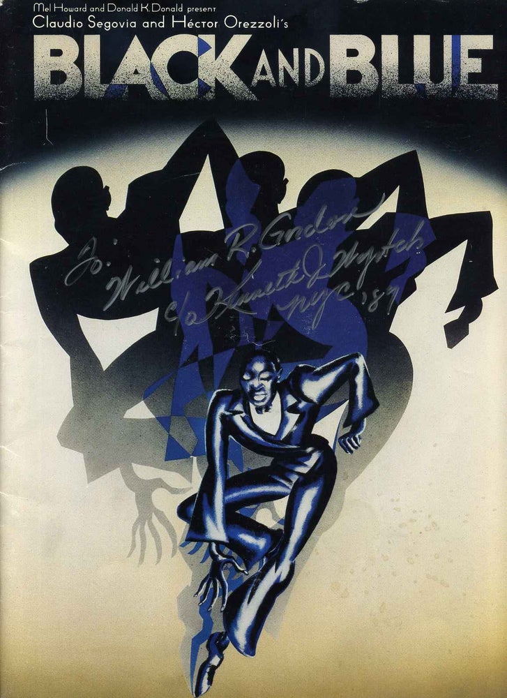 Item #008090 BLACK AND BLUE. Souvenir Program from 1987 signed by 16 members of the cast. Claudio Segovia, Hector Orezzoli.