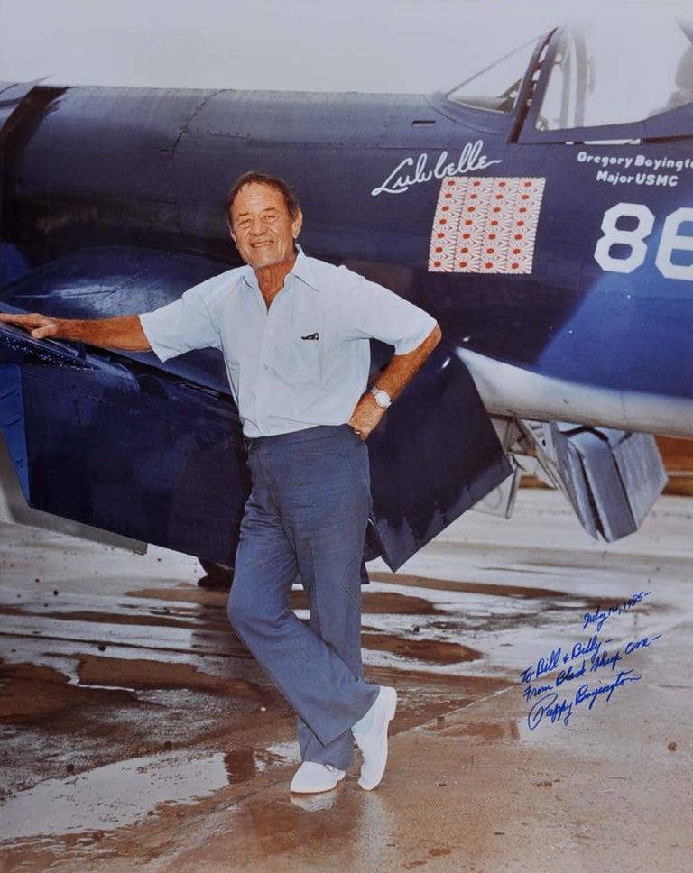 Item #009010 Large Photograph signed by Gregory Pappy Boyington (1912-1988). Gregory Pappy Boyington.
