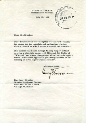 Item #009397 Typed Letter Signed by Harry S. Truman. Harry S. Truman