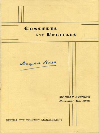 Item #009486 Concert Program Signed by Dame Myra Hess. Myra Hess