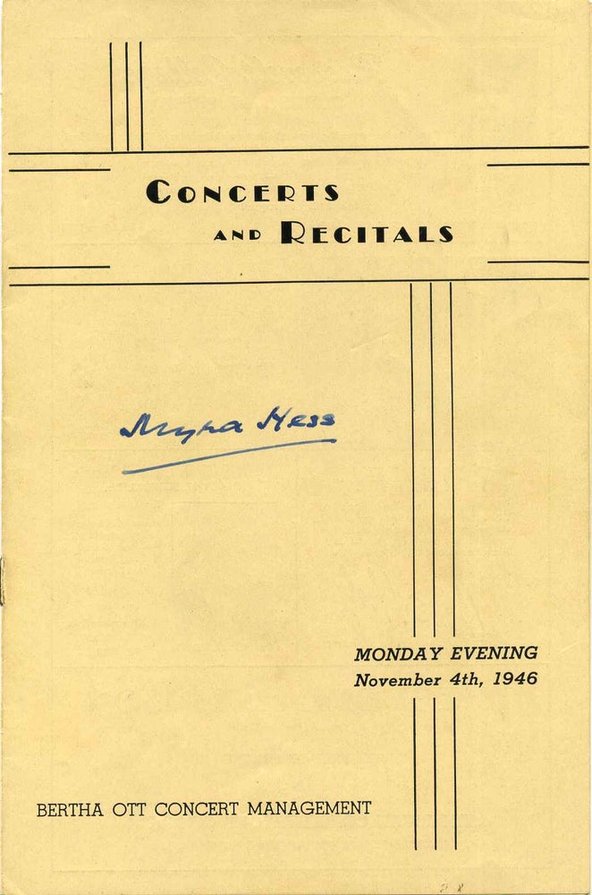 Item #009486 Concert Program Signed by Dame Myra Hess. Myra Hess.