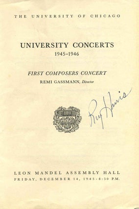 Item #009487 Signed Concert Program. Roy Harris