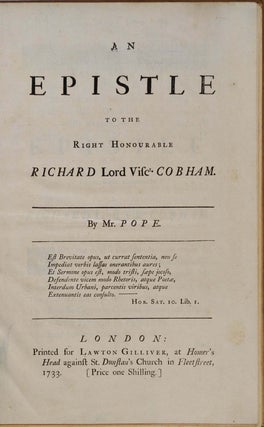 Item #010774 AN EPISTLE TO THE RIGHT HONOURABLE RICHARD LORD VISCT. COBHAM. Of the Knowledge and...