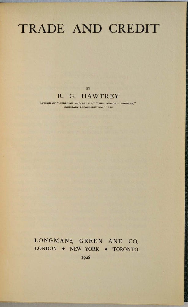 Item #011582 TRADE AND CREDIT. R. G. Hawtrey.