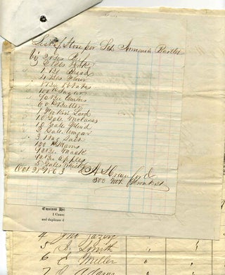Civil War era archive of shipping documents for the Schooner Armenia Bartlett for passage from Philadelphia to Key West, Florida October 29, 1863.