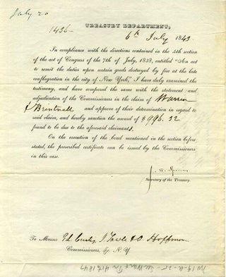 Item #011729 Partly printed New York conflagration claim document signed by John Canfield ...