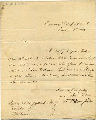 Item #011730 One page letter handwritten and signed by William H. Crawford (1772-1834). William...